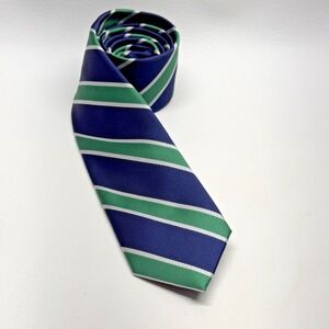 Knottery New York Mens Necktie Navy Blue Green White Repp Stripe Skinny 2.75"